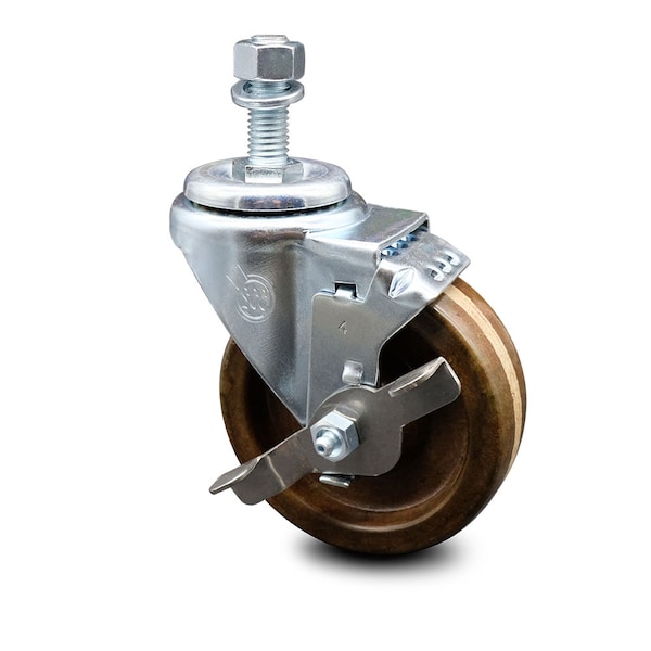 4 Inch High Temp Phenolic Wheel Swivel 12mm Threaded Stem Caster with Brake